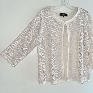 Status By Chenault Sheer Crochet Cardigan Top Size L Feminine Tan One Botton